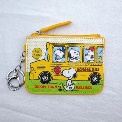 Cartoon Charlie Snoopy Holder Coin Purse Leather Student Meal Holder Loose Wallet With Keychain