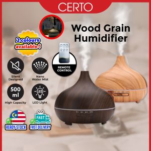 CERTO 500ml Pao Aroma Ultrasonic Mist Air Diffuser For Essential Oil Humidifier Aromatherapy Air Purifier Air Freshener Bed Lamp LED Light Pewangi Bilik 保湿器