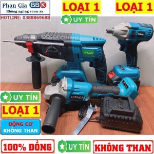 Bộ Combo 3 Trong 1 Gồm Máy Khoan Đục Bê Tông Máy Mài Và Máy Siết Bulong Dùng Pin 199V 15 Cell Lõi Đồng 100% Động Cơ Không Chổi Than - Bảo Hành 1 Năm