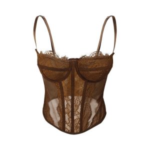LAPBR Transparent Lace Camisole Hollow Slim fit Crop Tops Elastic Streetwear Lace Corset Spring Summer