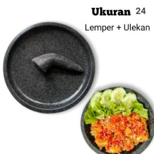 COBEK BATU / LEMPER ASLI DARI BATU 24 CM PLUS ULEKAN / PENGHALUS NYA