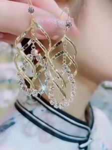 Bông tai pha lê thời trang nữ Thiết kế tua rua dáng dài Bông tai đá zircon cao cấp Phụ kiện dự tiệc sang trọng Bán Chạy