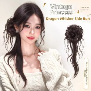 JON09 Synthetic Chic Messy Bun Natural-Looking with Long Beard Scrunchy Hair Band Hairpiece Easy to Use Extra-long Flower Bun Head Wig for Women
