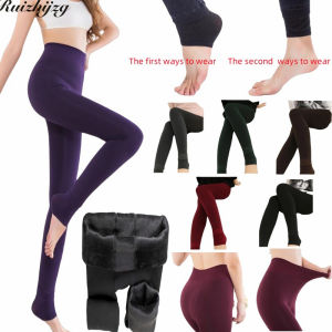 Ruizhijzg Ready Stock Can Make The Abdomen Thinner Elastic Hige Waist  Legging Pant for Woman Thick Warm  Ladies Velvet Slim Pencil Winter Leggins Solid Color