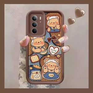 Phone Case Realme C75 C65 C67 C61 C63 C51 C53 NFC Cute Vintage Butter Bear Soft Casing with Plush Doll Lanyard Lens Protection Shockproof Silicone Soft Cover 2025