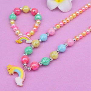 Unicorn Princess Frozen Children Jewelry Set Necklace Bracelet Earring Ring Cute Beaded Accessories For Little Girls