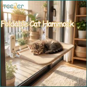 Teeker Pet Cat Window Perch for Indoor Use Foldable Hammock with 4 Upgraded Suction Cups Easy Assembly Supports Large & Heavy Pets