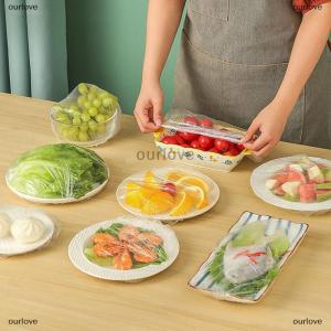 [COD] ourlove ฝาครอบอาหารแบบใช้แล้วทิ้ง100ชิ้นถุงพลาสติกเก็บอาหารเกรดอาหารผักผลไม้ที่คลุมชามแบบยืดหยุ่นที่เก็บในครัว