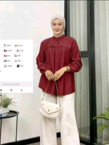 Luna Blus Polo Linen Premium Semi Tunik Wanita Remaja Lengan Panjang
