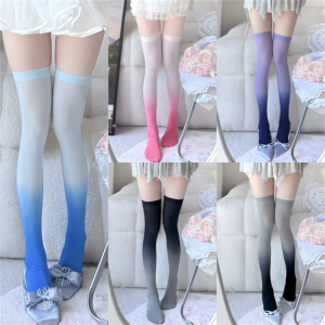 Gradient Color Over Knee Socks Opaque Thigh High Long Stockings Nonslip Top Comfortable Stretch Nylon Legwear for Women