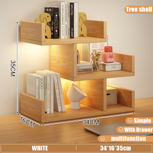LALA-Bookshelf Desktop Storage Rack Wooden Study Small Bookcase Bedroom Office Simple Shelf Multi-storey Rak Buku Kecil Rak Storan Desktop 桌面置物架书架
