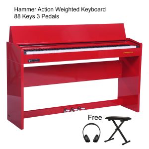 Exam Grade/ Master Grade 88 Keys Digital Piano Fully Weighted Full Size Key Jazzeevo J-9 Red Gloss Pure Piano Sound Hammer Action Weighted Keys Red Piano Keyboard Hammer Touch Piano Exam Grade Piano Exam Grade Digital Piano 3 Pedals