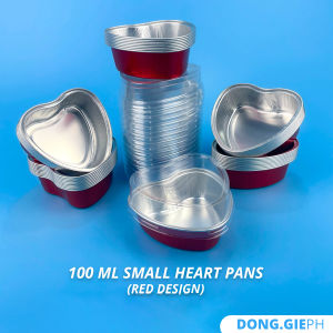 [25 PCS] 100 ML Small Heart Aluminum Cups with Plastic Lid [3.35 x 3.54 x 1.18 in]
