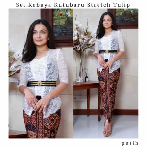 Setelan Baju Kebaya Brokat Stretch Tulip dan Rok Knit Full Stretch Songket Bali Modern