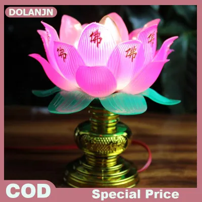 DOLANJN 1pcs Phật Giáo sen đèn đầy màu sắc sen đèn Máy tính để bàn trang trí ánh sáng cho nhà Thiền thờ phượng Phật Giáo Đền