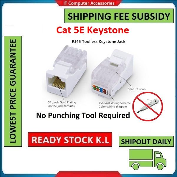 CAT5e RJ45 Keystone Jack Module ToolLess No Punch Down Tool Required