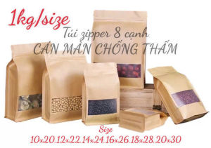 {1kg/size}- Túi zipper giấy  8 cạnh cửa sổ tràn đựng thực phẩm bánh mứt đậu hạt...