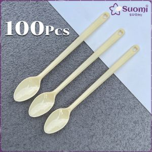 Suomi 100pcs Disposable Plastic Spoon Colored Long Teaspoon for Dessert Milk Tea Sorbet