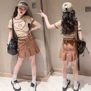 Setelan Rok Anak Perempuan Plisket DENGAN IKAT PINGGANG Love