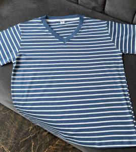 STRIPE V-neck T-Shirt Leher V Garis Salur Atasan Wanita Top Cotton Setrip Katun Pendek