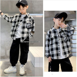 Kemeja Flanel Anak Laki Laki / Kemeja Anak Lengan Panjang Flanel Kotak Kotak Cowok Laki laki / Atasan Flanel Anak 5 - 12 Tahun / Kemeja Kotak Kotak Anak Laki laki Premium / Atasan Motif Kotak Catur - Kurnia Fashion