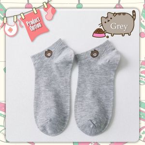 [Little B House] Cute Bear Boat Socks Ladies Short Tube Polyester Cotton Socks Embroidered 小熊船袜短袜 Stokin Beruang - SK08