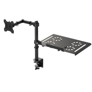 Stock Monitor Laptop Desk Stand Mount Dual Aluminum Arm for 17-32” Monitor and 12-17” Notebook Computer VESA Mount