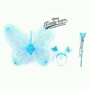 set mahkota peri / crown set / mahkota tongkat sayap kupu kupu Biru