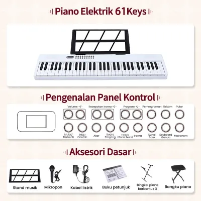 Benston Music - Keyboard elektrik 61 tuts keyboard elektrik portabel piano keyboard dinamis