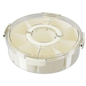 PRIMEPICKGLOBAL With Handle Rotating Fruit Tray Sealed Moisture-Proof 6 Division Dry Fruit Tray Portable With Lid Round Snack Box