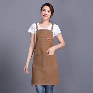 ผ้ากันเปื้อน ร้านกาแฟ บาริสต้า แบบคาดเอว สายสะพายไหล่ปรับได้ ถอดได้