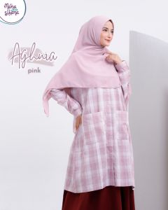 Aghnia - Kemeja Tunik Kotak kotak Lengan Panjang Wanita Dewasa Ld 120 fit to Jumbo Baju Gamis Tunik Muslim Perempuan Bahan Katun Ld max 120 cm ori Manasikana bisa bayar ditempat