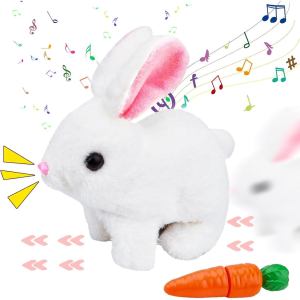 Interactive Rabbit Toy with Carrot Easter Bunny ToyHopping Plushie Easter Realistic Stuffed Animal Bunny with Sounds and Movements Toys Gift for Kids