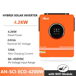 Hybrid Solar Inverter 4.2KW/6.2KW Hybrid Inverter 24V/48V Built In MPPT Solar Charger Controller with WIFI Monitoring Function Dual AC Outputs Can Work without Battery
