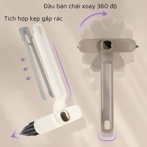 Bàn Chải Làm Sạch Nhà Tắm Xoay 360 Độ Đa Chức Năng Chổi Cọ Sàn Tích Hợp Kẹp Gắp Rác 2 Trong 1.