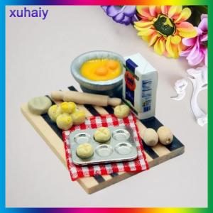xuhaiy Dollhouse Food Toy Pastry Making Station Egg Milk Bread Cutting Board Miniatures Model Kitchen Accessory Kids Pretend Play Toys