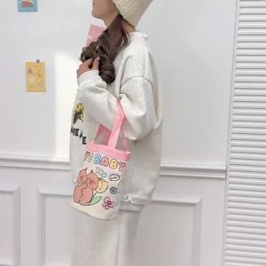 BG04 Kapibala Canvas bucket bag with cute graffiti and childlike illustrations for moms small lunch handbag