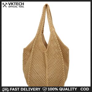 Women Crochet Tote Bag Hollow Out Tote Bag Large Capacity Woven Shoulder Bag Solid Color Simple Shopping Bag Vintage Vacation Bag