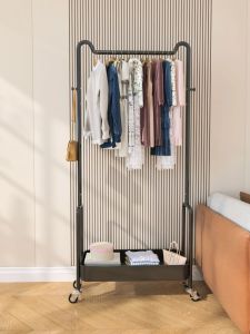 Household Clothes Rack Hanging Clothing Hanger with Wheels Storage Coat Rack Drying Pole for Bedroom