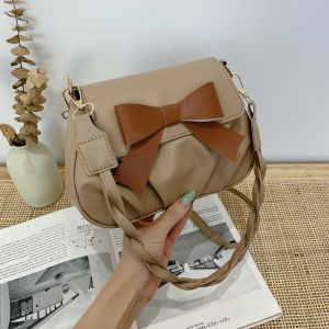 COLOO Y2K Bowknot Crossbody Bag Korean Style Handbag Bow Shoulder Bag Portable Wrinkled PU Leather Underarm Bag Travel