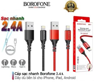 Cáp sạc nhanh bện dù 2.4A đầu Lightning Micro Type-C dây truyền tải dữ liệu dài 1m ( SIÊU BỀN )
