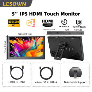 LESOWN 5 Inch Mini Monitor IPS 800x480 Small Portable Capacitive Touch Screen LCD Display Metal Cover for Windows Mac PC