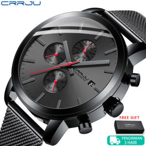 CRRJU Jam Tangan Pria Bisnis Fashion Jam Tangan Stainless Steel untuk Pria Militer Tahan Air Jam Tan(2287)
