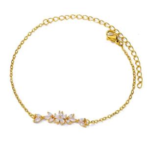 Handcrafted Zirconia Bracelet Chic Gold Tone Bracelet with Delicate Zirconia Floral Accent for Dates Parties