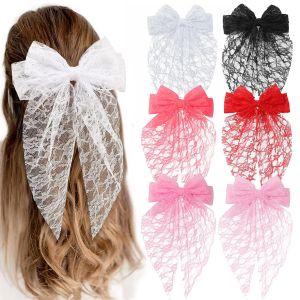 6 PCS Hair Bows for Women Big Bow Hair Clips for Girls Silky Satin Hair Bows Clips Oversized Long Tail Large Hair Barrettes Cute Aesthetic Hair Accessories Metal Bow Hair Clips Neutral Color