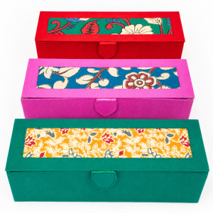 Traditional MDF & Brocade Bangle Storage Box with Rod | Wedding Bridal Jewellery Organizer | Colorful Bangles Holder(Size - 12*4*3.5 Inch | Pack 1 Pc)