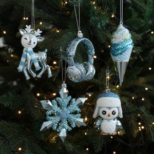 VOIDFARE Elk Shape Christmas Tree Ornament Cartoon Plastic Pentagram Ornament Varied Styles Shiny Christmas Decorative Pendant Christmas Holiday