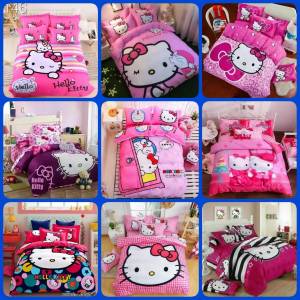 (ส่งฟรีเคอรี่)ชุดผ้าปูที่นอน ลายคิตตี้ + ชุดผ้านวม ลายคิตตี้ ชุดเครืองนอนครบชุด 6 ชิ้น 3.5 ฟุต/ 5 ฟุต/ 6 ฟุต ปลอกหมอน ยกชุด เก็บเงินปลายทาง ส่งฟรีเคอรี่