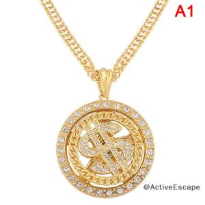 ActiveEscape Big Rotatable US Dollar Money Sign Pendant Necklace Men Rapper Hip Hop