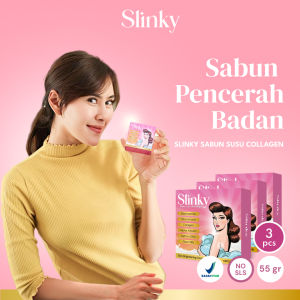 3 Pcs SLINKY Sabun Pencerah & Sabun Mandi Pemutih Badan Ori Sabun Whitening Soap Sabun Susu Collagen Sabun Kulit Sabun Muka Sabun Tangan Sabun Serbaguna - Niacinamide Alpha Arbutin Glutathione Salmon DNA Goat Milk Olive Oil 55gram